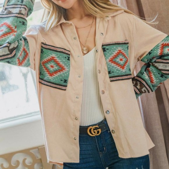 THE SHASTA LADIES AZTEC PRINT CORDUROY SHACKET - Picture 10 of 12